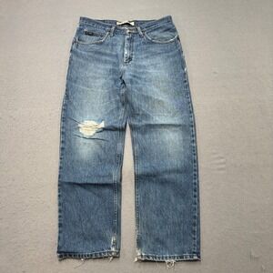 Y2K LEE Jeans Men's 33x30 Blue Denim Relaxed Fit Straight Leg Cotton Distressed